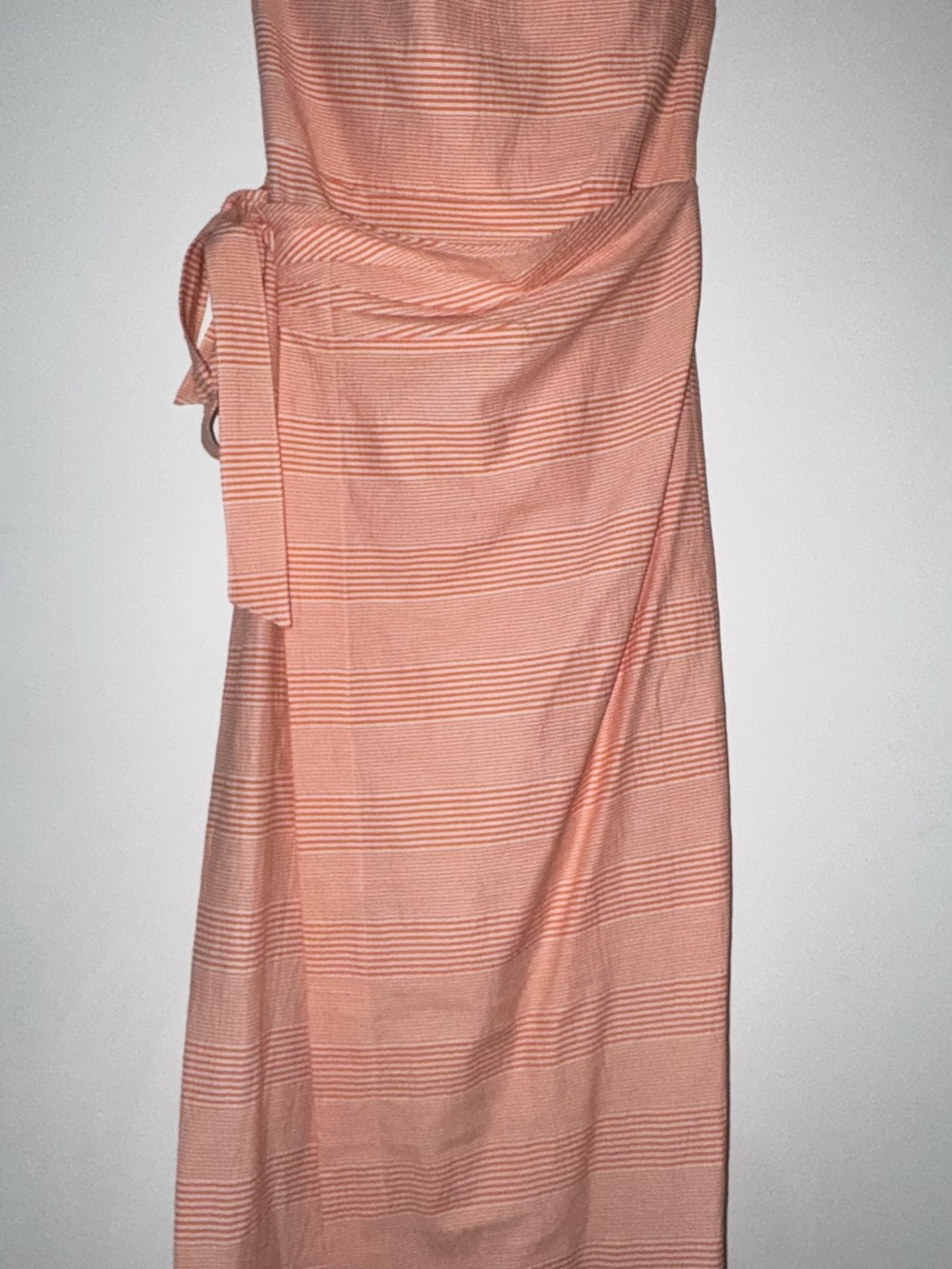 Self Contrast Robyn Strapless Wrap Midi Dress Orange Stripe XS NWT - Picture 2 of 10